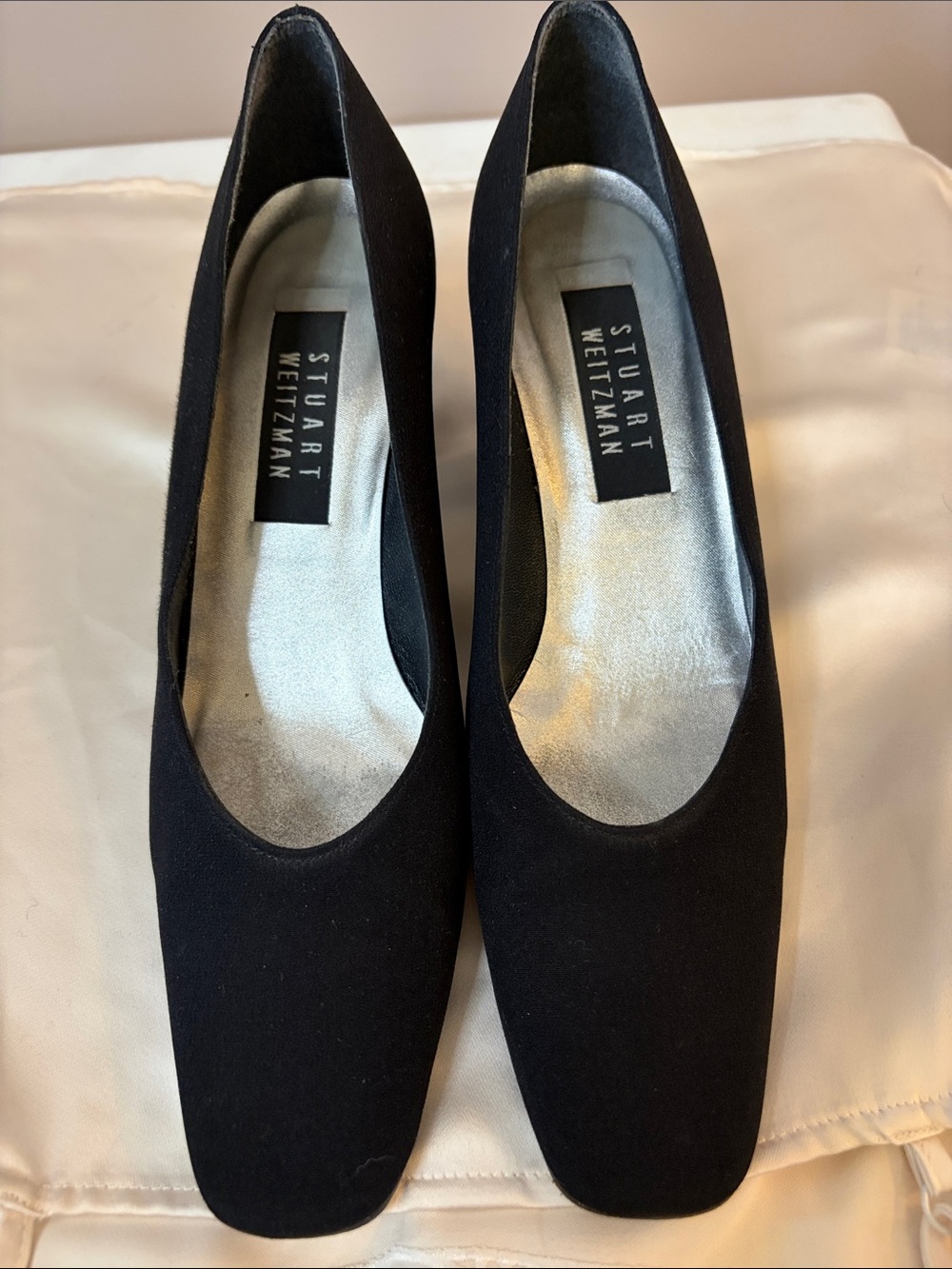 Stuart Weitzman Vintage Square Toe Block Heel Pumps – Black – Size 8